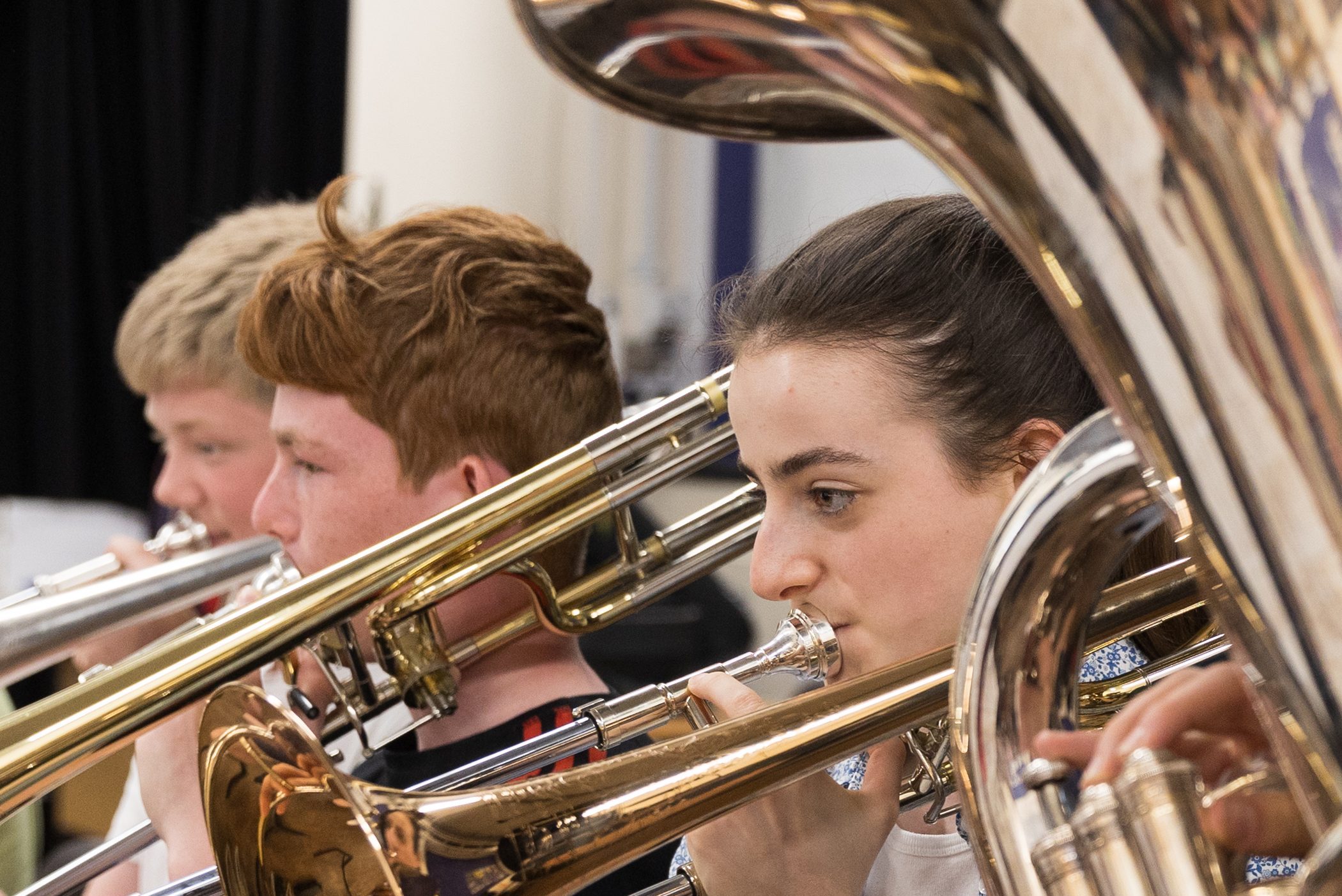 Students playing wind instruments